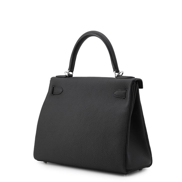 エルメス ハンドバッグ ケリー28 内縫い ブラック/シルバー金具 トゴ G刻印 HERMES Kelly 2wayバッグ 黒