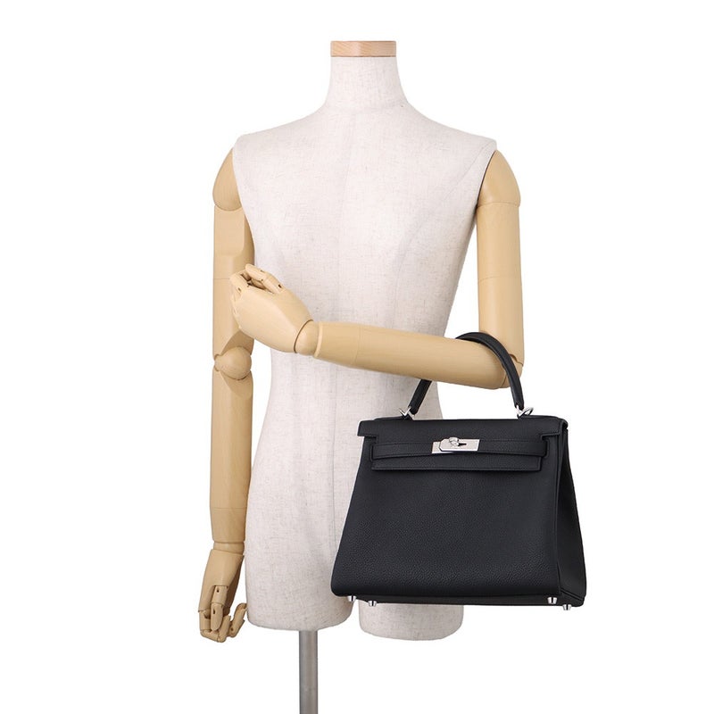 エルメス ハンドバッグ ケリー28 内縫い ブラック/シルバー金具 トゴ G刻印 HERMES Kelly 2wayバッグ 黒