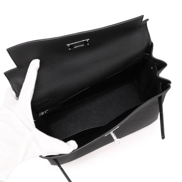 エルメス ハンドバッグ ケリー28 内縫い ブラック/シルバー金具 トゴ G刻印 HERMES Kelly 2wayバッグ 黒