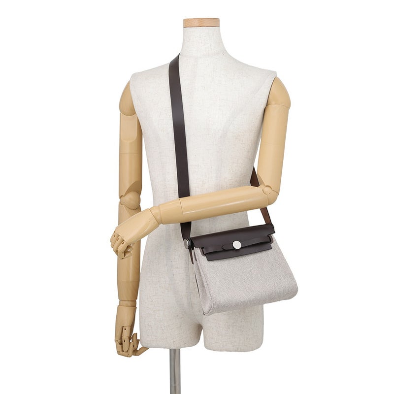 エルメス ショルダーバッグ エールバッグジップ ミニ エクリュ/エベンヌ/シルバー金具 トワルアッシュ/ヴァッシュハンター G刻印 HERMES