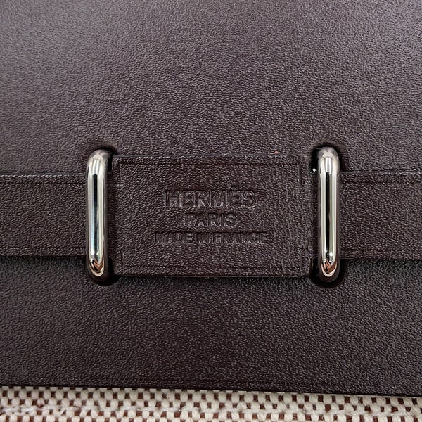 エルメス ショルダーバッグ エールバッグジップ ミニ エクリュ/エベンヌ/シルバー金具 トワルアッシュ/ヴァッシュハンター G刻印 HERMES