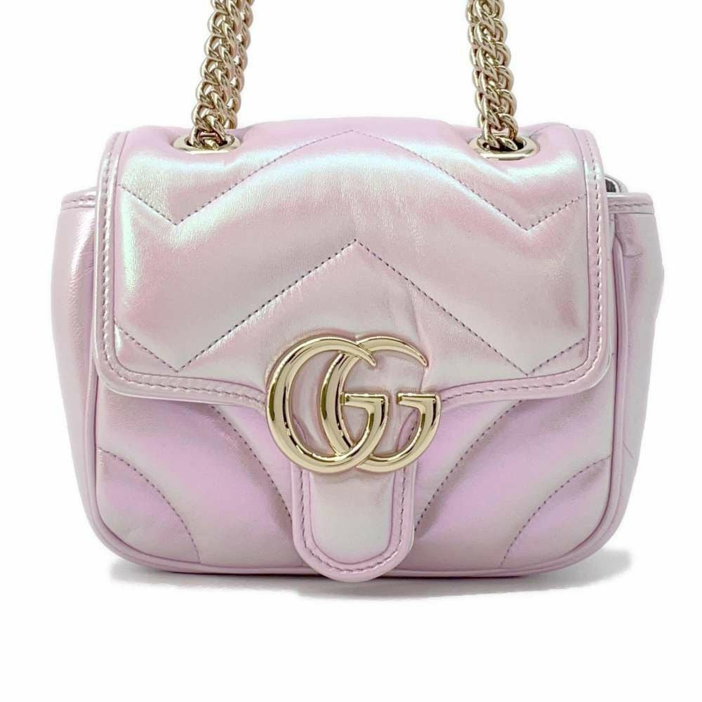 グッチ チェーンショルダーバッグ GGマーモント キルティング ミニ レザー 739682 GUCCI GUCCI - グッチ チェーンショルダーバッグ GGマーモント キルティング
