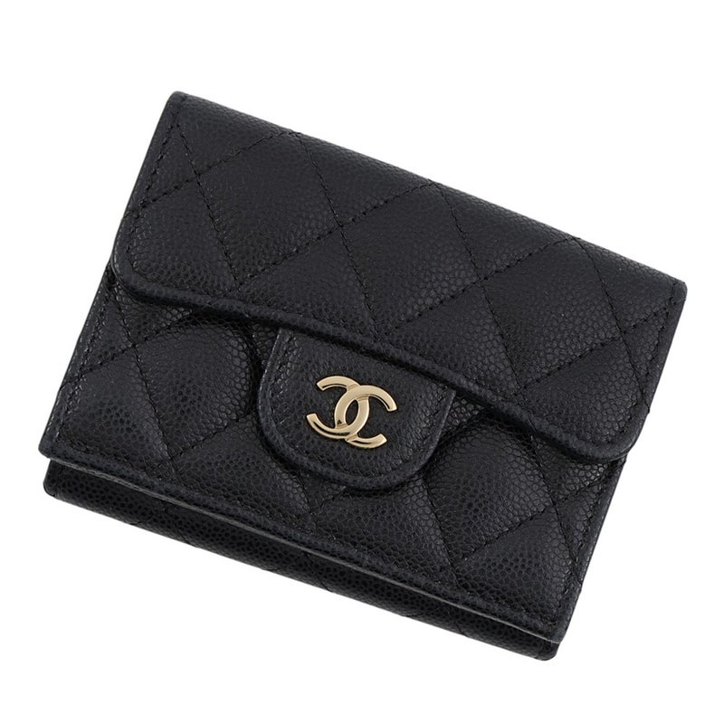 シャネル 三つ折り財布 マトラッセ ココマーク クラシック スモール フラップ ウォレット キャビアスキン AP0230 CHANEL 財布 黒