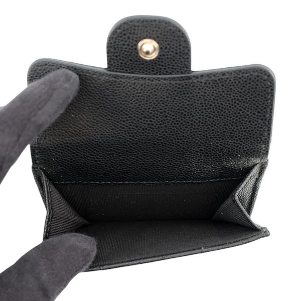 シャネル 三つ折り財布 マトラッセ ココマーク クラシック スモール フラップ ウォレット キャビアスキン AP0230 CHANEL 財布 黒