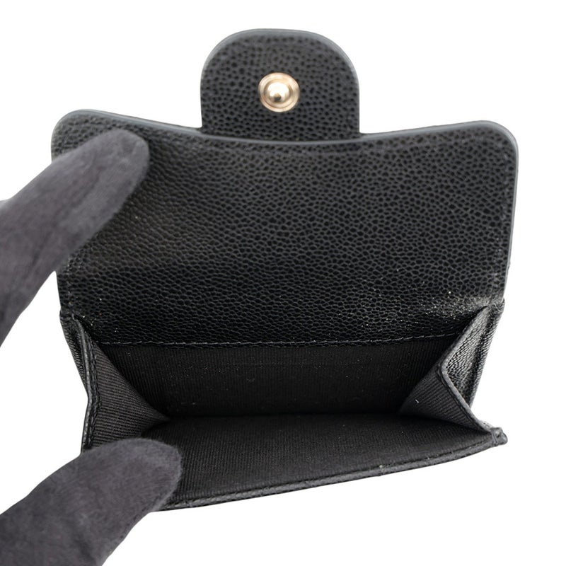 シャネル 三つ折り財布 マトラッセ ココマーク クラシック スモール フラップ ウォレット キャビアスキン AP0230 CHANEL 財布 黒