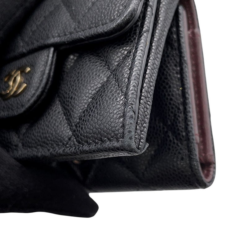 シャネル 三つ折り財布 マトラッセ ココマーク クラシック スモール フラップ ウォレット キャビアスキン AP0230 CHANEL 財布 黒
