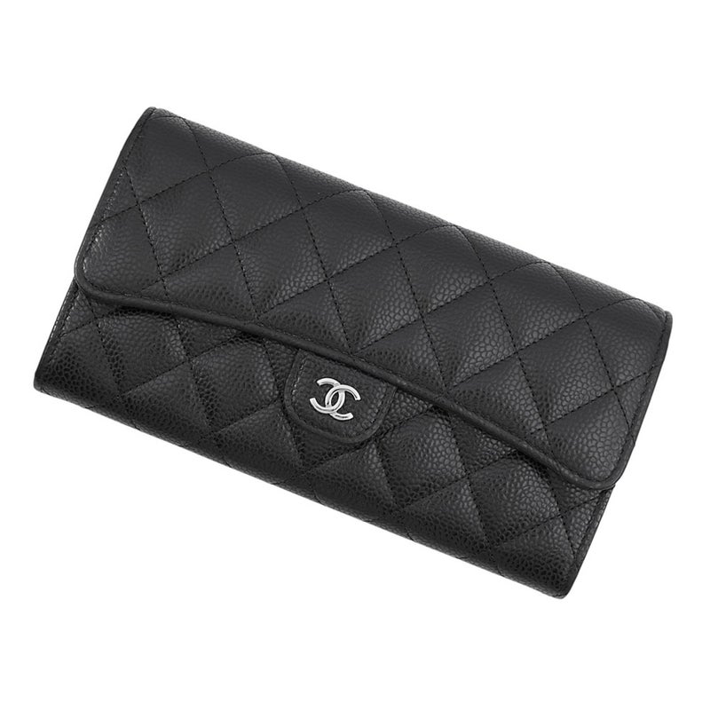 シャネル 長財布 クラシック ロング フラップ ウォレット マトラッセ ココマーク キャビアスキン AP0241 CHANEL 黒