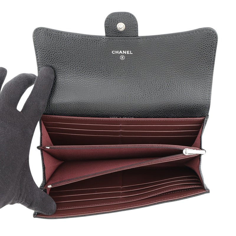 シャネル 長財布 クラシック ロング フラップ ウォレット マトラッセ ココマーク キャビアスキン AP0241 CHANEL 黒
