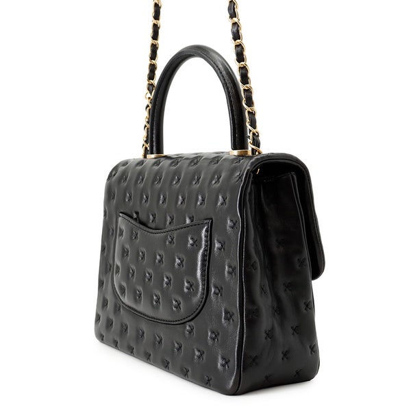 シャネル ハンドバッグ クロスステッチ ココマーク トップハンドル ラムスキン A98724 CHANEL ショルダーバッグ 黒