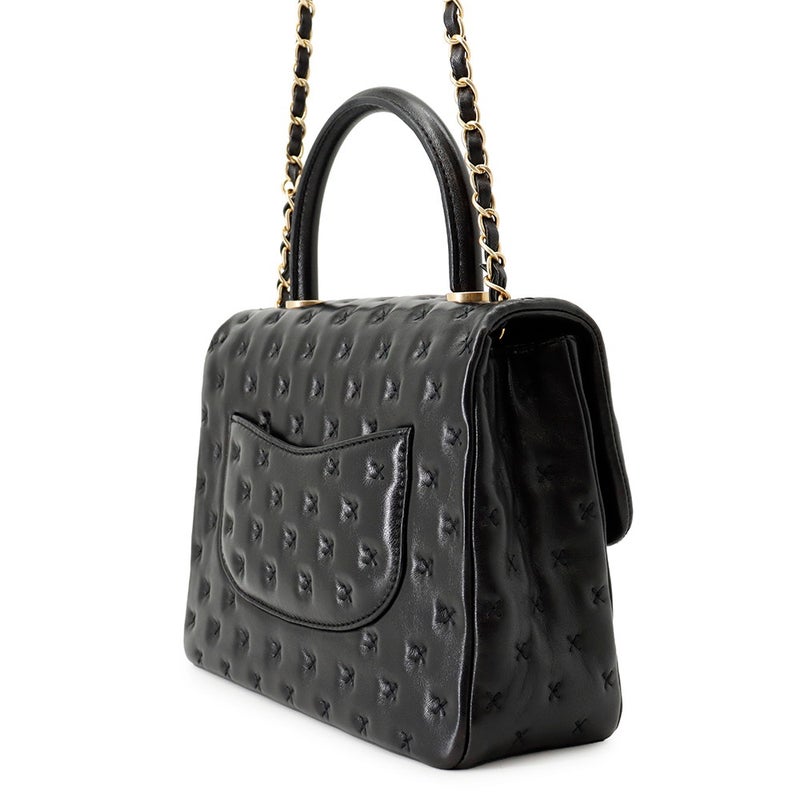 シャネル ハンドバッグ クロスステッチ ココマーク トップハンドル ラムスキン A98724 CHANEL ショルダーバッグ 黒
