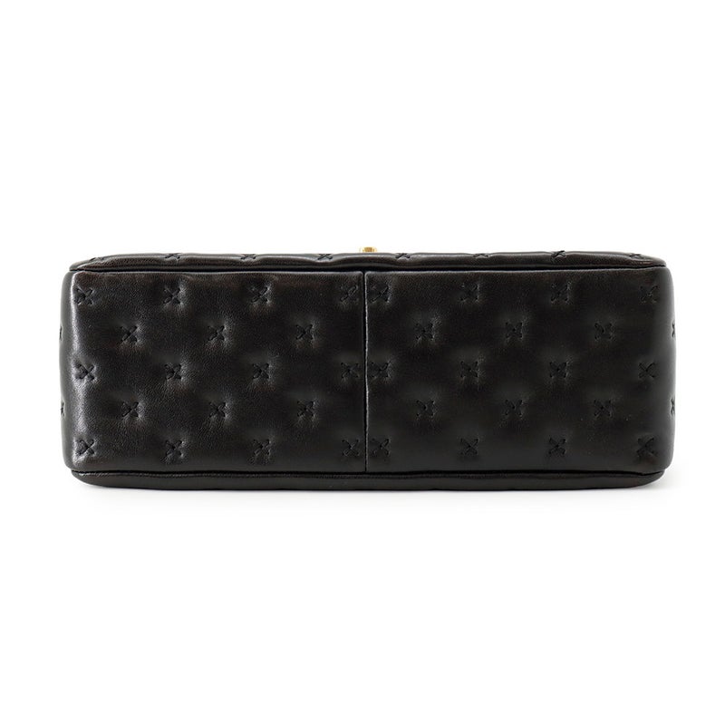 シャネル ハンドバッグ クロスステッチ ココマーク トップハンドル ラムスキン A98724 CHANEL ショルダーバッグ 黒