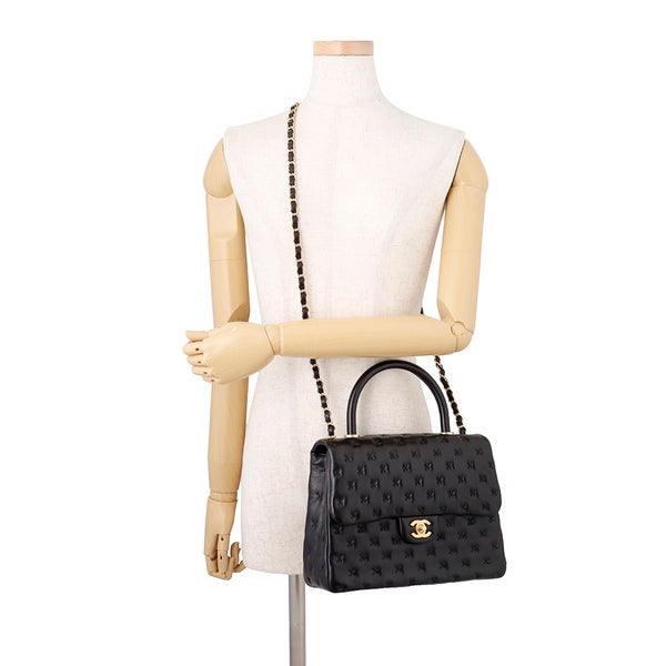 シャネル ハンドバッグ クロスステッチ ココマーク トップハンドル ラムスキン A98724 CHANEL ショルダーバッグ 黒