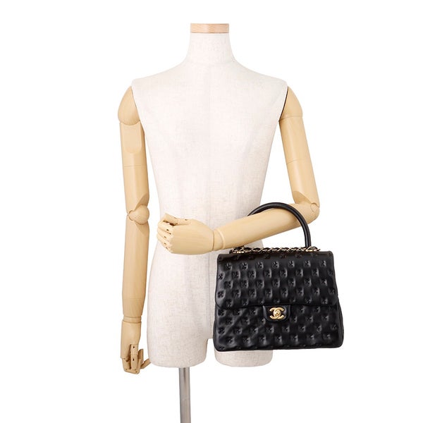 シャネル ハンドバッグ クロスステッチ ココマーク トップハンドル ラムスキン A98724 CHANEL ショルダーバッグ 黒