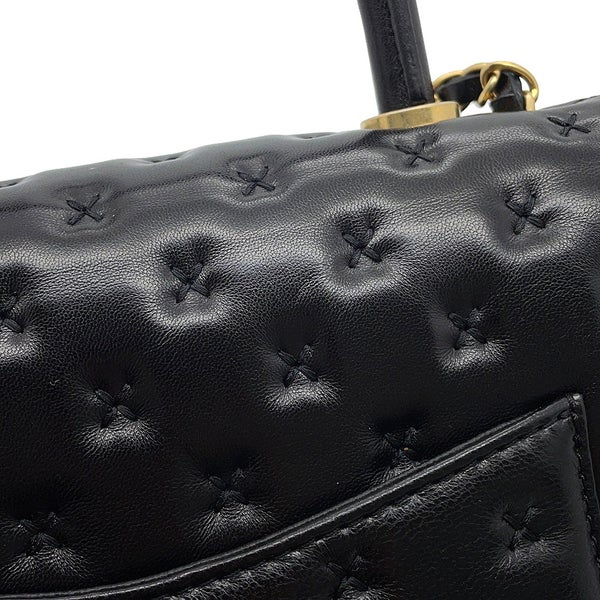 シャネル ハンドバッグ クロスステッチ ココマーク トップハンドル ラムスキン A98724 CHANEL ショルダーバッグ 黒