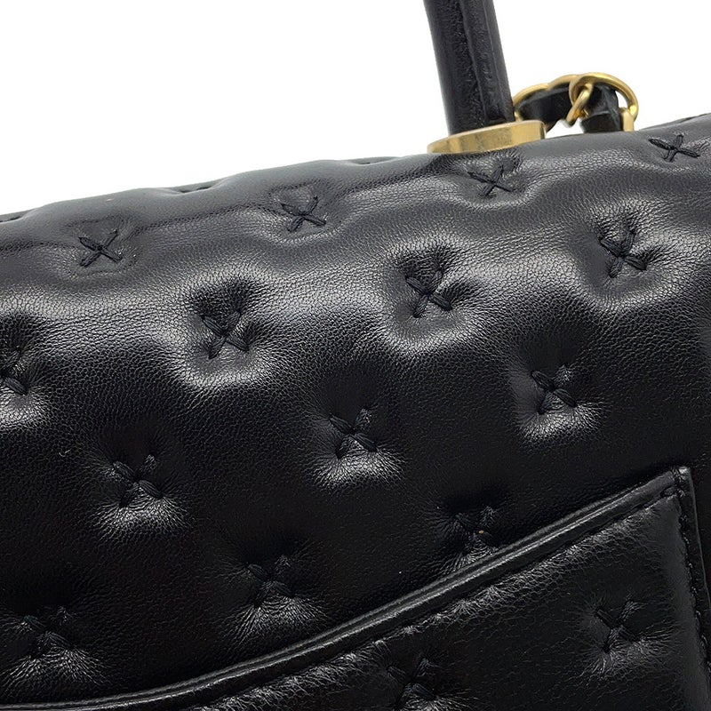 シャネル ハンドバッグ クロスステッチ ココマーク トップハンドル ラムスキン A98724 CHANEL ショルダーバッグ 黒