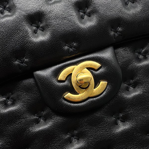 シャネル ハンドバッグ クロスステッチ ココマーク トップハンドル ラムスキン A98724 CHANEL ショルダーバッグ 黒