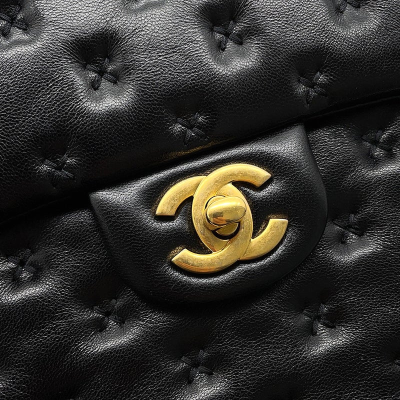 シャネル ハンドバッグ クロスステッチ ココマーク トップハンドル ラムスキン A98724 CHANEL ショルダーバッグ 黒
