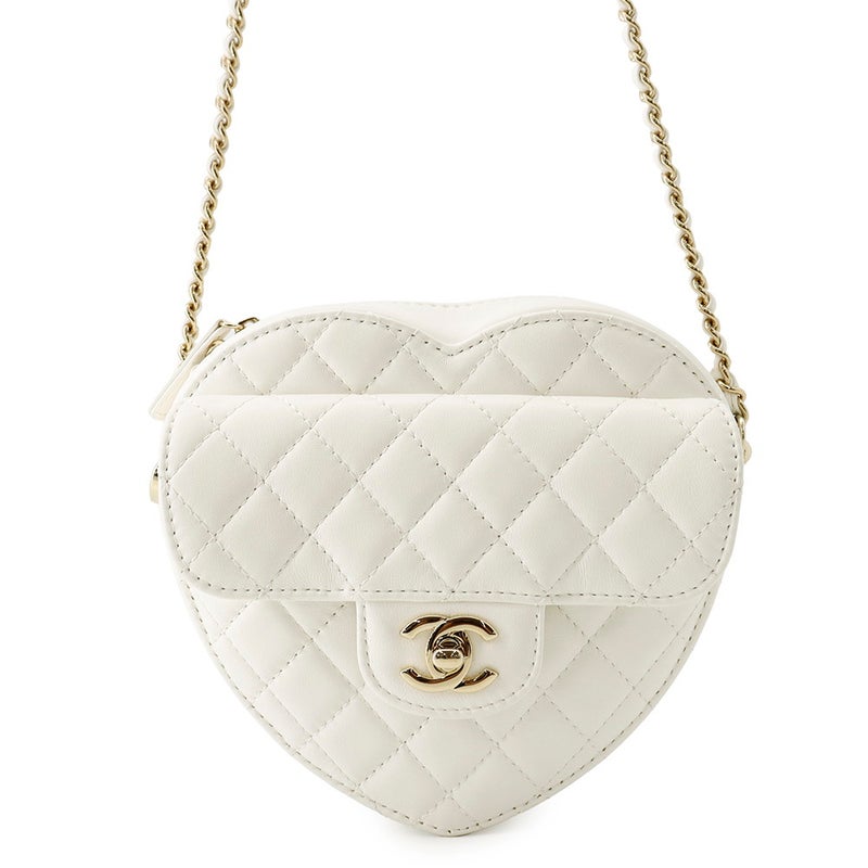 シャネル チェーンショルダーバッグ マトラッセ ハートシェイプ ラムスキン AS3191 CHANEL バッグ 白