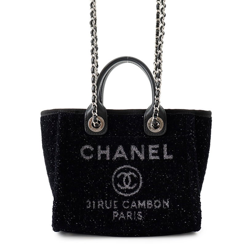 シャネル トートバッグ ドーヴィル ロゴ キャンバス/レザー CHANEL バッグ 2wayショルダーバッグ 黒