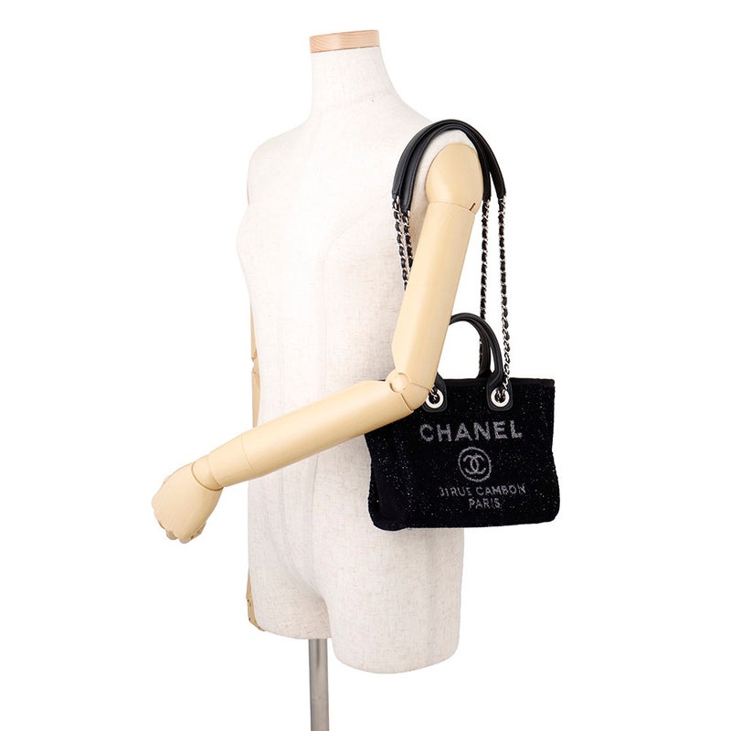 シャネル トートバッグ ドーヴィル ロゴ キャンバス/レザー CHANEL バッグ 2wayショルダーバッグ 黒