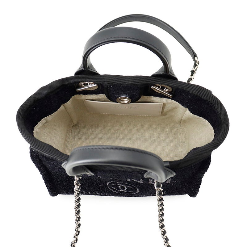 シャネル トートバッグ ドーヴィル ロゴ キャンバス/レザー CHANEL バッグ 2wayショルダーバッグ 黒