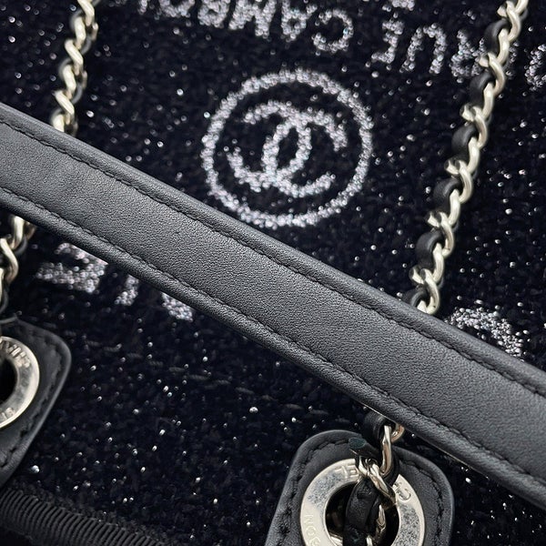 シャネル トートバッグ ドーヴィル ロゴ キャンバス/レザー CHANEL バッグ 2wayショルダーバッグ 黒