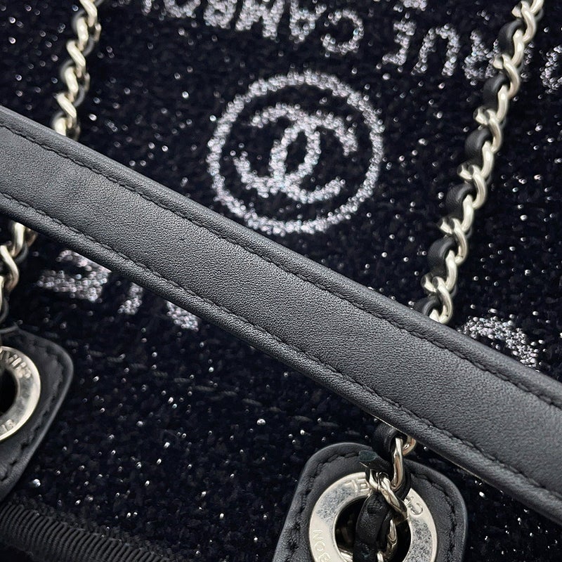 シャネル トートバッグ ドーヴィル ロゴ キャンバス/レザー CHANEL バッグ 2wayショルダーバッグ 黒