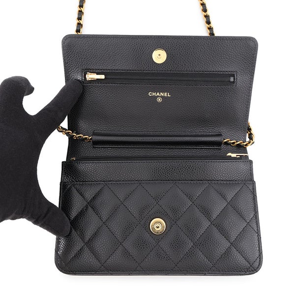 シャネル チェーンウォレット クラシック マトラッセ ココマーク キャビアスキン AP0250 CHANEL 財布 ブラック 黒
