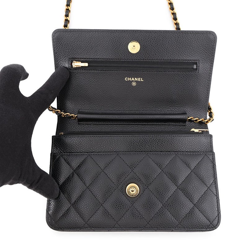 シャネル チェーンウォレット クラシック マトラッセ ココマーク キャビアスキン AP0250 CHANEL 財布 ブラック 黒