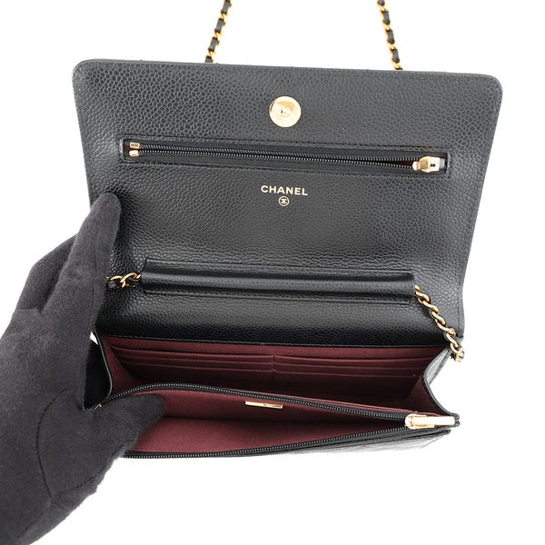 シャネル チェーンウォレット クラシック マトラッセ ココマーク キャビアスキン AP0250 CHANEL 財布 ブラック 黒