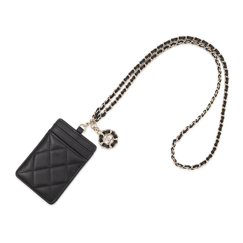シャネル チェーンカードケース マトラッセ ココマーク ラムスキン AP0711 CHANEL パスケース 黒