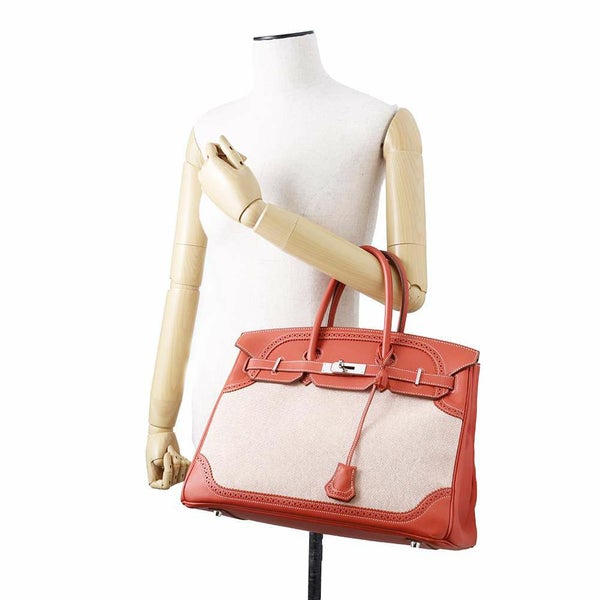 エルメス バーキン35 ギリーズ サンギーヌ/エクリュ/シルバー金具 トワルアッシュ/スイフト □R刻印