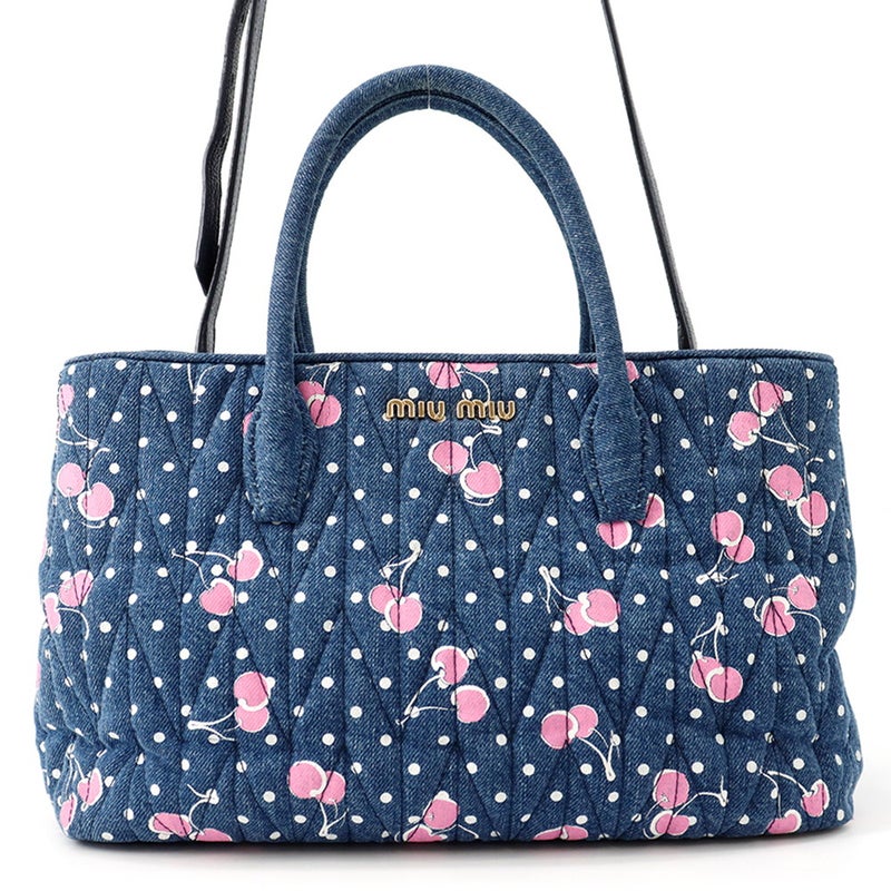 ミュウミュウ ハンドバッグ マテラッセ チェリー デニム/レザー  Miu Miu 2wayショルダーバッグ