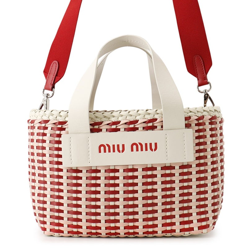 ミュウミュウ ハンドバッグ イントレッチオ レザー/キャンバス 5BA077 Miu Miu 2wayショルダーバッグ 白