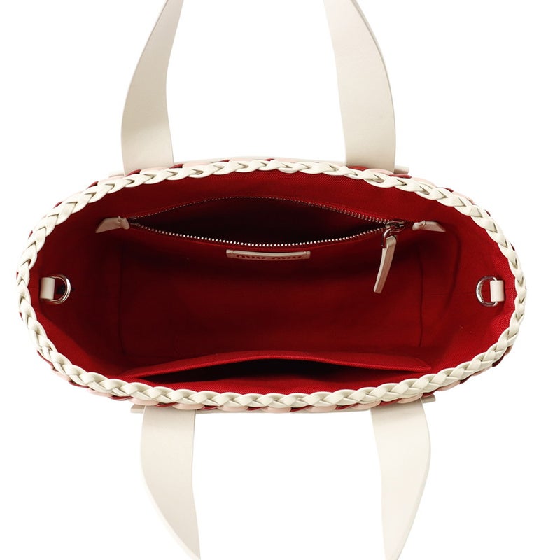 ミュウミュウ ハンドバッグ イントレッチオ レザー/キャンバス 5BA077 Miu Miu 2wayショルダーバッグ 白
