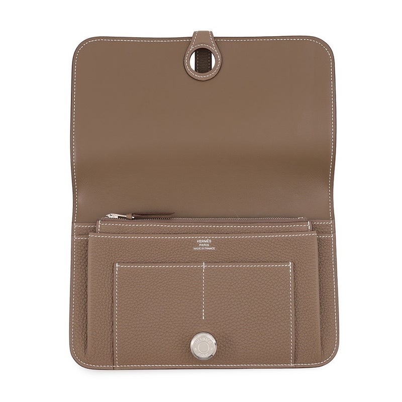 エルメス 長財布 ドゴンGM デュオ エトゥープ/シルバー金具 トゴ K刻印 HERMES 財布
