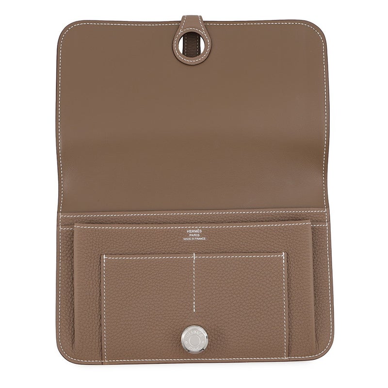 エルメス 長財布 ドゴンGM デュオ エトゥープ/シルバー金具 トゴ K刻印 HERMES 財布