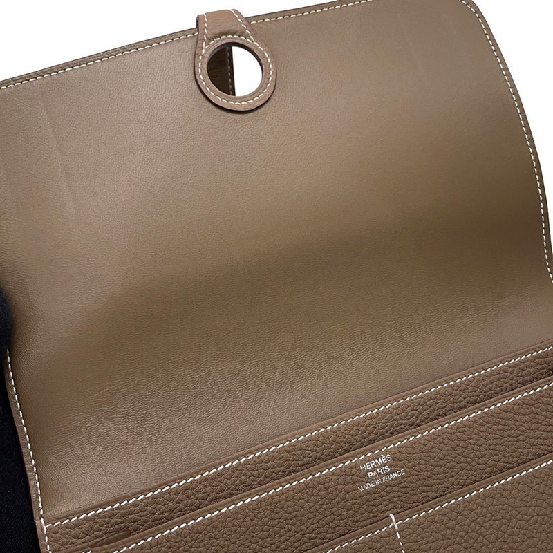 エルメス 長財布 ドゴンGM デュオ エトゥープ/シルバー金具 トゴ K刻印 HERMES 財布
