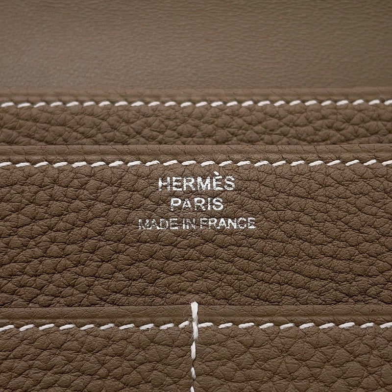 エルメス 長財布 ドゴンGM デュオ エトゥープ/シルバー金具 トゴ K刻印 HERMES 財布