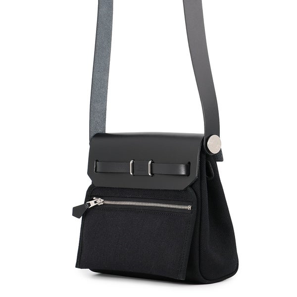 エルメス ショルダーバッグ エールバッグジップ ミニ ブラック/シルバー金具 トワルアッシュ/ヴァッシュハンター G刻印 HERMES 黒