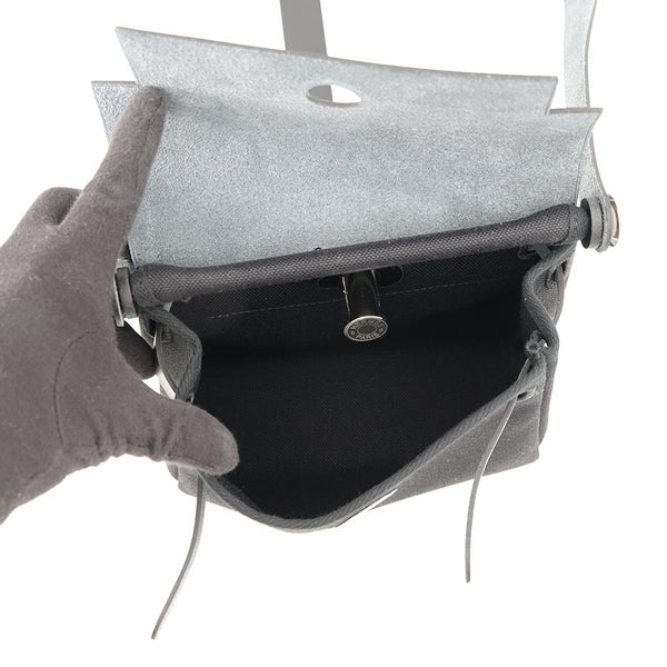 エルメス ショルダーバッグ エールバッグジップ ミニ ブラック/シルバー金具 トワルアッシュ/ヴァッシュハンター G刻印 HERMES 黒