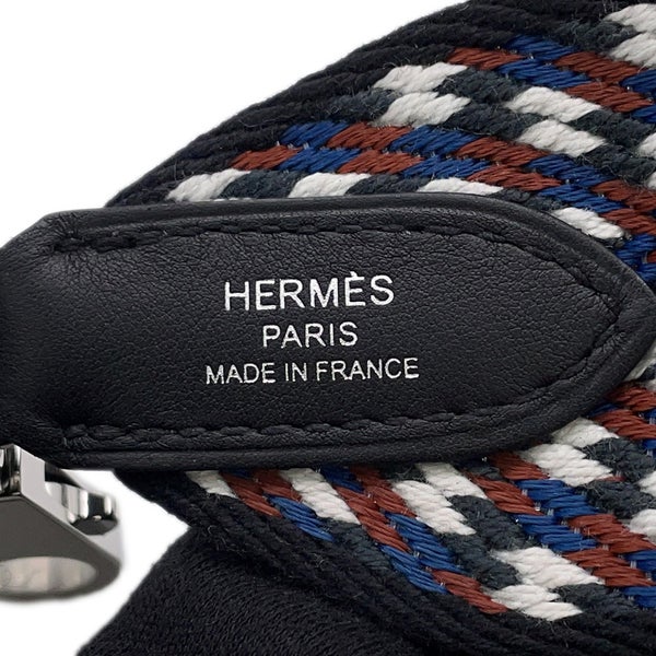 エルメス ショルダーストラップ バンドリエール サングル カヴァル ブラック/ホワイト/ブルー/シルバー金具 W刻印