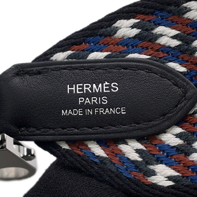 エルメス ショルダーストラップ バンドリエール サングル カヴァル ブラック/ホワイト/ブルー/シルバー金具 W刻印