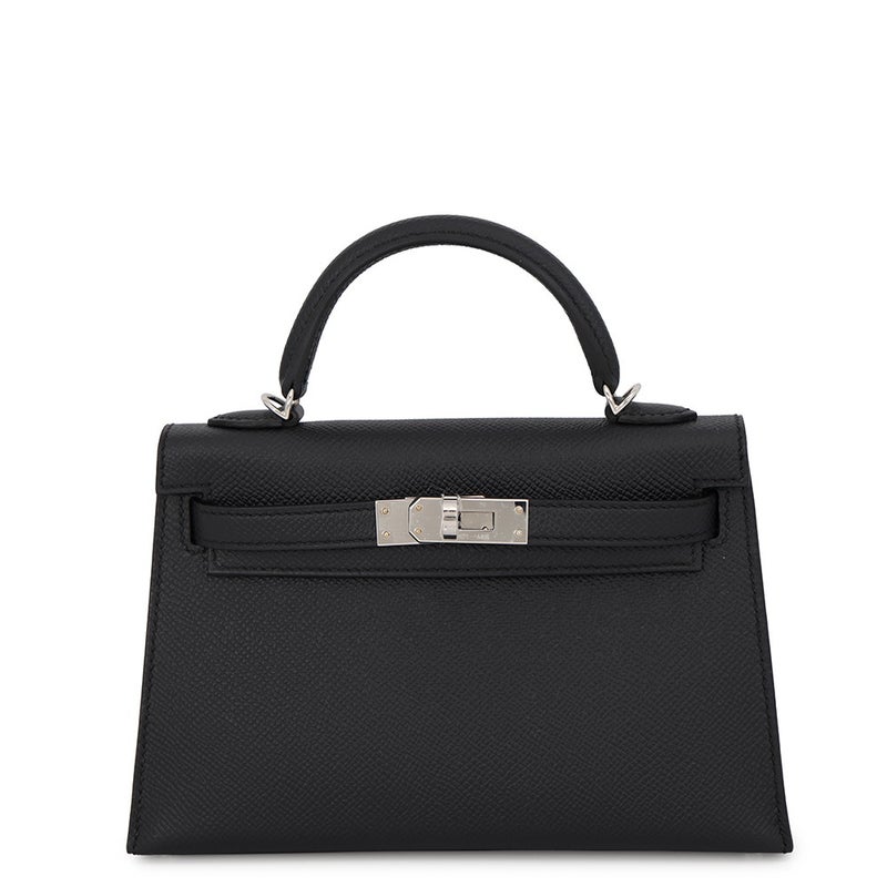 エルメス ハンドバッグ ミニケリー 外縫い ブラック/シルバー金具 エプソン G刻印 HERMES Kelly 2wayバッグ 黒