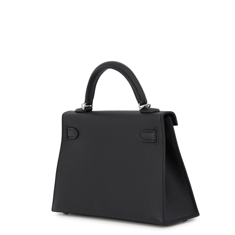 エルメス ハンドバッグ ミニケリー 外縫い ブラック/シルバー金具 エプソン G刻印 HERMES Kelly 2wayバッグ 黒