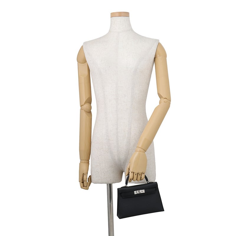 エルメス ハンドバッグ ミニケリー 外縫い ブラック/シルバー金具 エプソン G刻印 HERMES Kelly 2wayバッグ 黒