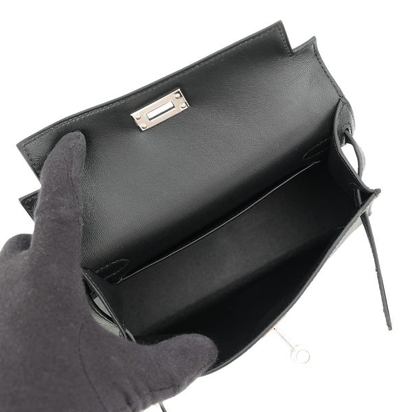 エルメス ハンドバッグ ミニケリー 外縫い ブラック/シルバー金具 エプソン G刻印 HERMES Kelly 2wayバッグ 黒