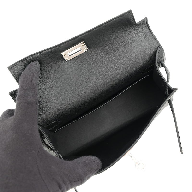 エルメス ハンドバッグ ミニケリー 外縫い ブラック/シルバー金具 エプソン G刻印 HERMES Kelly 2wayバッグ 黒