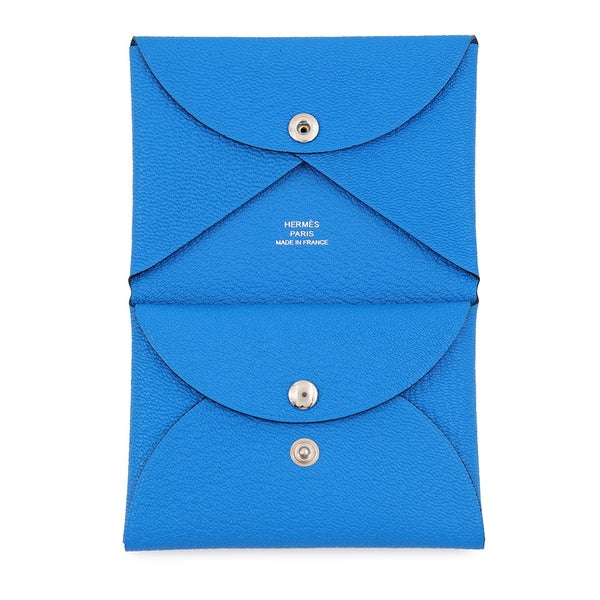 エルメス コインケース カルヴィ デュオ ブルーイドラ/シルバー金具 シェブルミゾル K刻印 財布