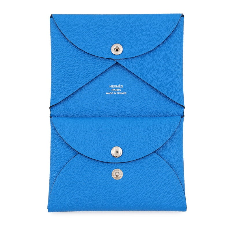 エルメス コインケース カルヴィ デュオ ブルーイドラ/シルバー金具 シェブルミゾル K刻印 財布